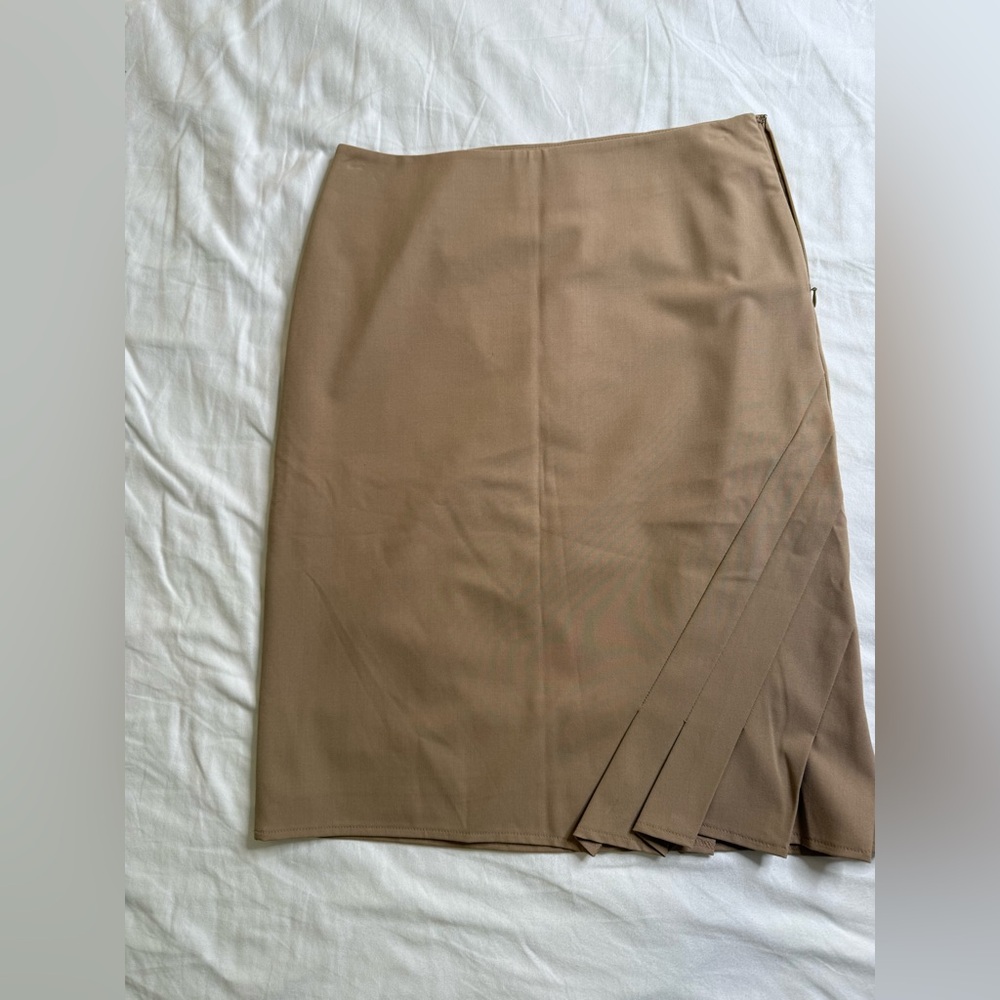 The Limited Stretch Camel Pencil Skirt Asymmetrical Pleat Front Lined Workwear 4 - Picture 10 of 13